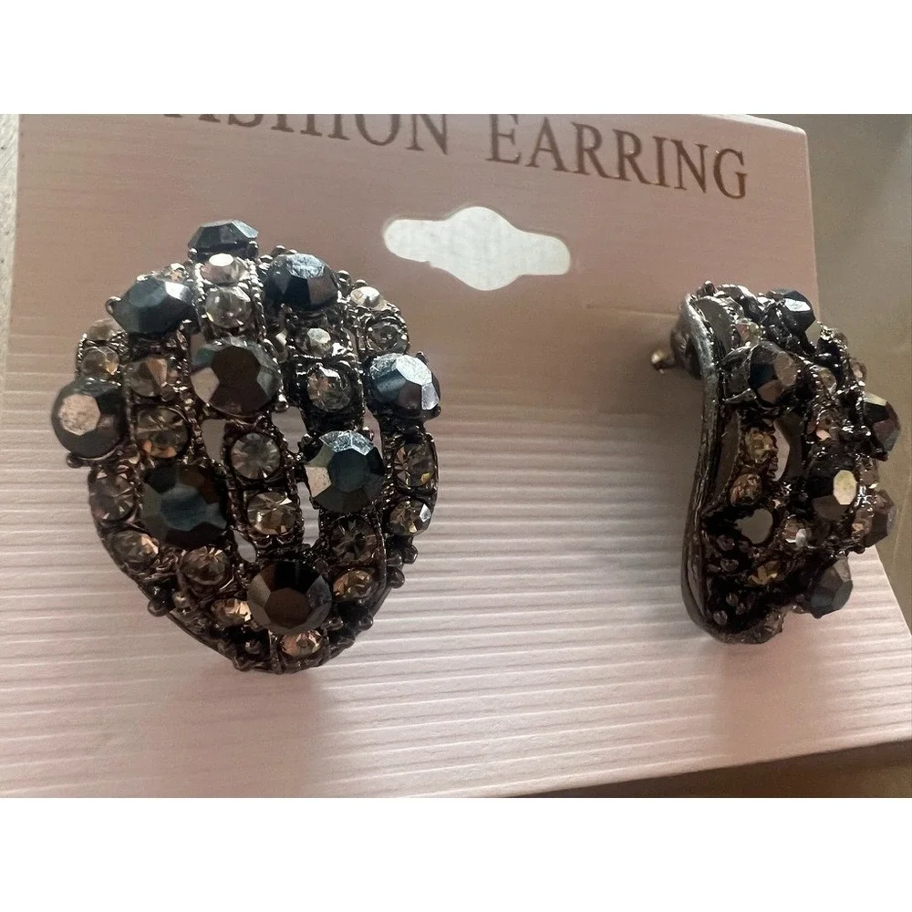 Black Crystal Rhinestone Stud Earrings Dark Glam Smoky Sparkle Gothic Edgy Moody
